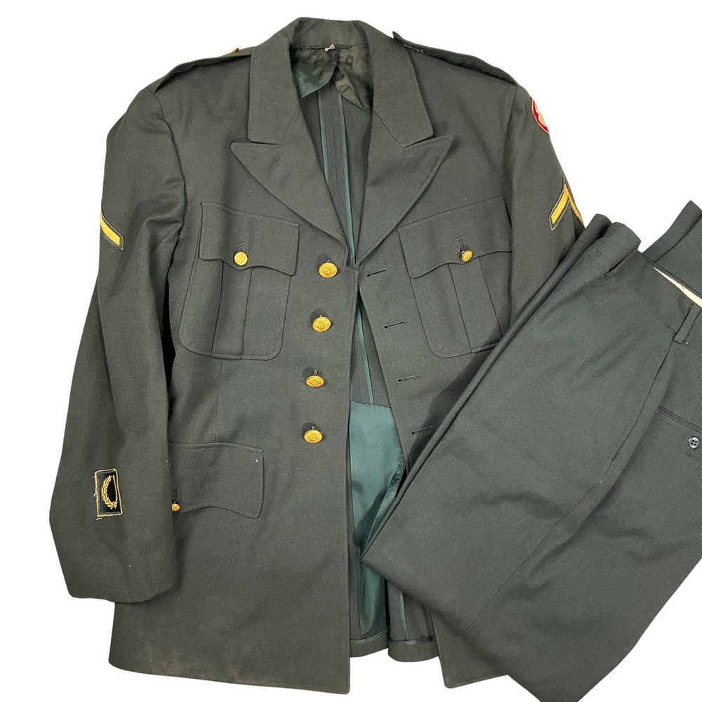 US Army Class A Service Dress Uniform Mens 38R Green Military VTG